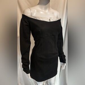 Anthropologie Maeve Sz L Black Long Sleeve White Collar Mini Dress Goth Academia
